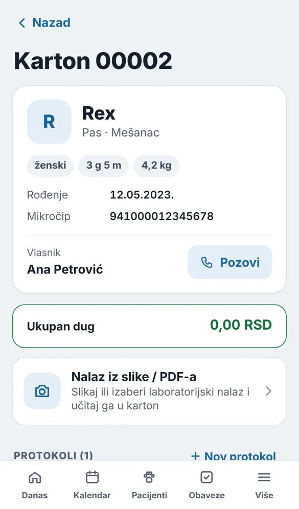 Karton pacijenta na telefonu